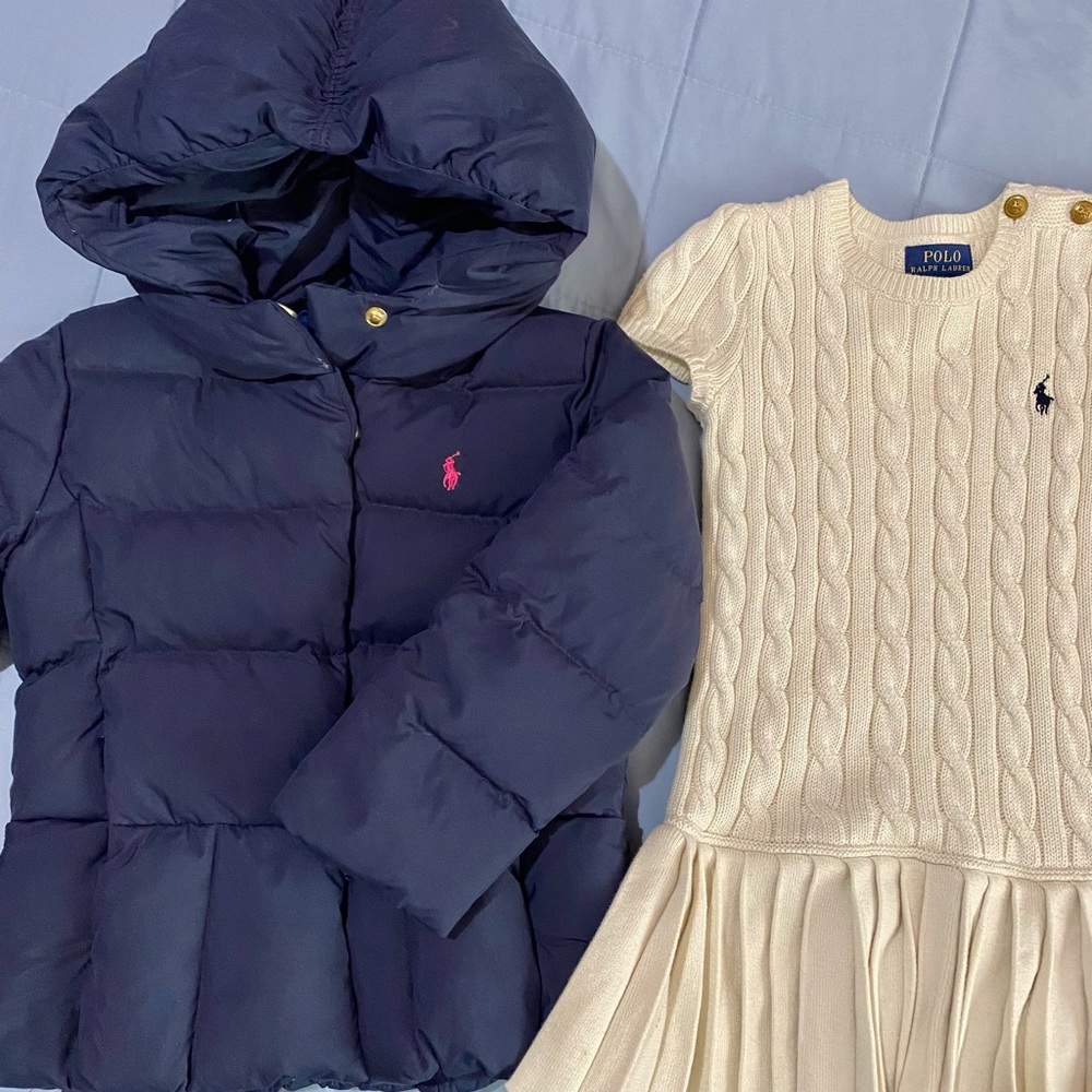 GIRLS POLO RALPH LAUREN PUFFJACKET & SWEATER DRESS